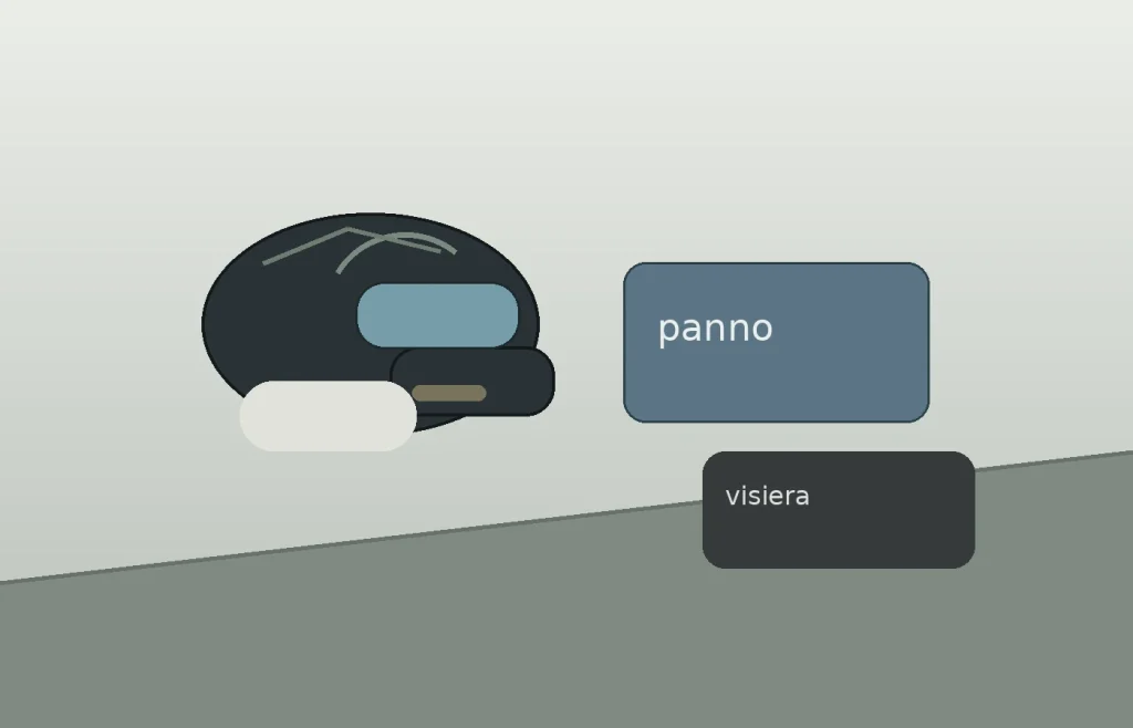 Visiera chiara di un casco moto con panno morbido e guanti tecnici