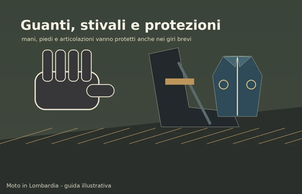 Guanti, stivali e protezioni moto pronti per un itinerario turistico